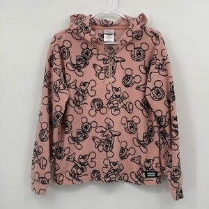 Disney Mickey Mouse Fleece Hooded Quarter Zip Women’s Size Medium 7/9